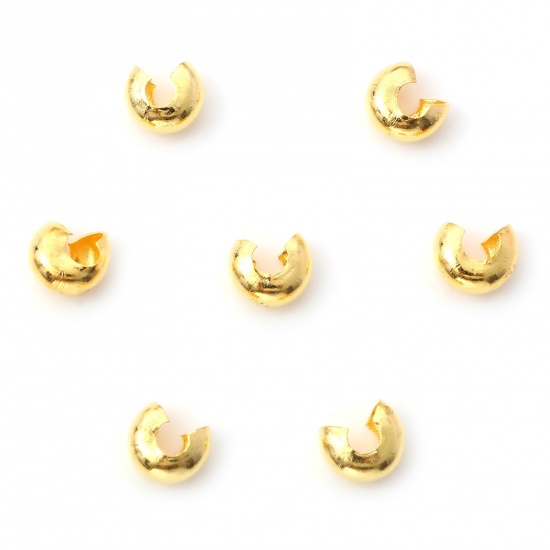 Picture of Iron Based Alloy Crimp Beads Cover Round Gold Plated Open 6mm Dia., Overall Closed Size: 5mm Dia., 100 PCs