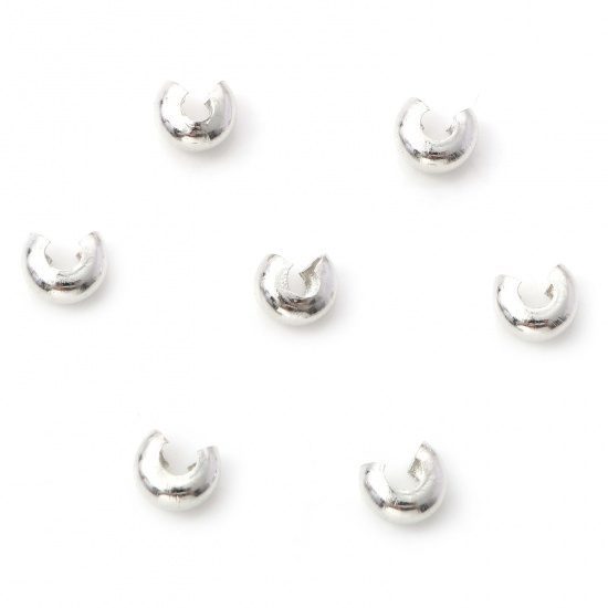 Picture of Iron Based Alloy Crimp Beads Cover Round Silver Tone Open 6mm Dia., Overall Closed Size: 5mm Dia., 100 PCs