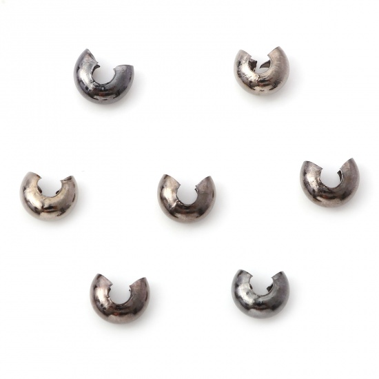Picture of Iron Based Alloy Crimp Beads Cover Round Gunmetal Open 6mm Dia., Overall Closed Size: 5mm Dia., 100 PCs