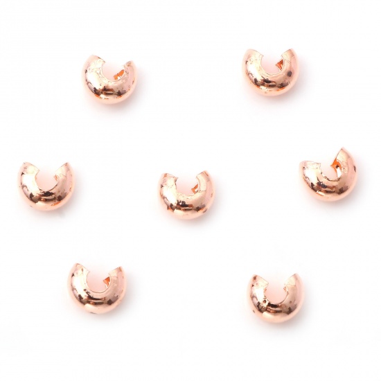 Immagine di Lega di Ferro Schiaccini Perline Tondo Oro Rosa Aperto 6mm Dia, Dimensione Chiusa: 5mm Dia, 100 Pz