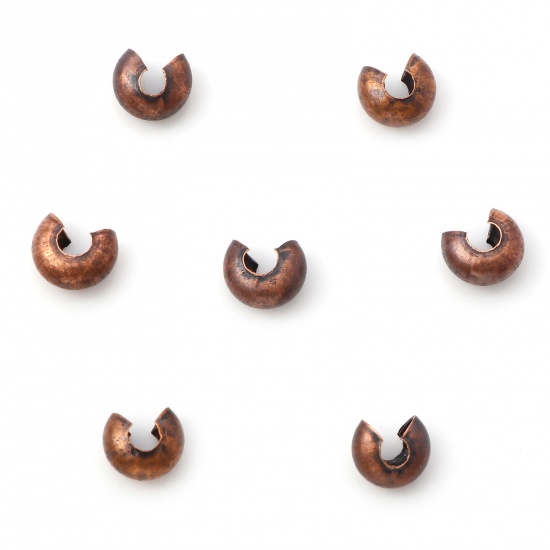 Picture of Iron Based Alloy Crimp Beads Cover Round Antique Copper Open 6mm Dia., Overall Closed Size: 5mm Dia., 100 PCs