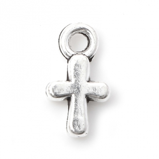 Picture of Zinc Based Alloy Religious Charms Antique Silver Color Cross 10mm x 5.5mm, 100 PCs