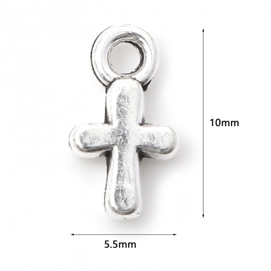 Picture of Zinc Based Alloy Religious Charms Antique Silver Color Cross 10mm x 5.5mm, 100 PCs