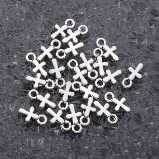 Picture of Zinc Based Alloy Religious Charms Antique Silver Color Cross 10mm x 5.5mm, 100 PCs