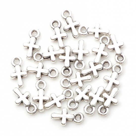 Picture of Zinc Based Alloy Religious Charms Antique Silver Color Cross 10mm x 5.5mm, 100 PCs