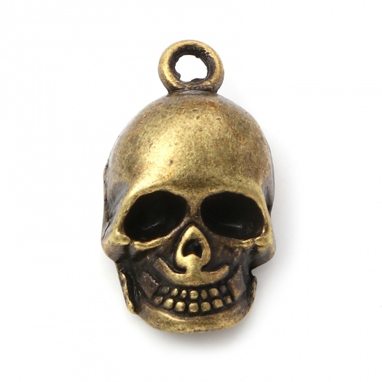 Picture of Zinc Based Alloy 3D Charms Antique Bronze Halloween Skeleton Skull 20mm x 11mm, 10 PCs