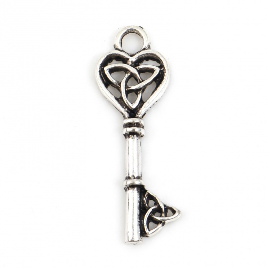 Bild von Zinklegierung Religiös Charms Schlüssel Antiksilber Keltisch Knoten 25mm x 9mm, 10 Stück