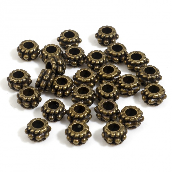 Picture of Zinc Based Alloy Spacer Beads Drum Antique Bronze Dot About 5mm x 3mm, Hole: Approx 2mm, 300 PCs