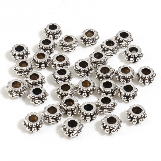 Bild von Zinklegierung Zwischenperlen Spacer Perlen Trommel Antiksilber Punkt ca. 5mm x 3mm, Loch:ca. 2mm, 300 Stück