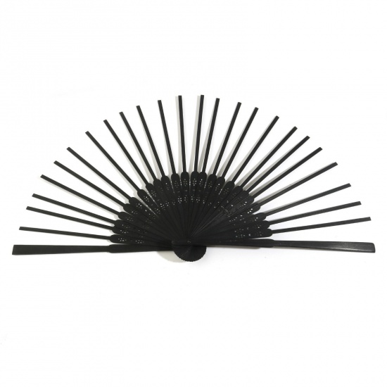 Picture of Bamboo Japanese Style Folding Fan Ribs DIY Handmade Craft Black Hollow 21cm x 2.2cm, 1 Piece
