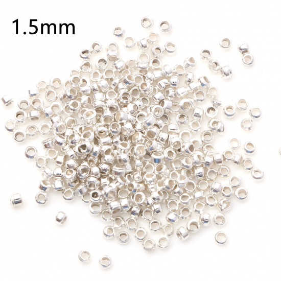 Picture of Brass Crimp Beads Cover Round Silver Plated 1.5mm Dia., Hole: Approx 0.6mm, 500 PCs                                                                                                                                                                           