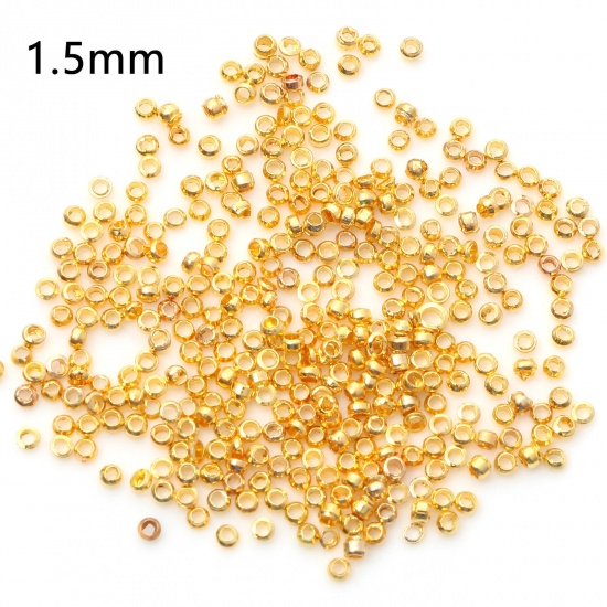 Picture of Brass Crimp Beads Cover Round Gold Plated 1.5mm Dia., Hole: Approx 0.6mm, 500 PCs                                                                                                                                                                             