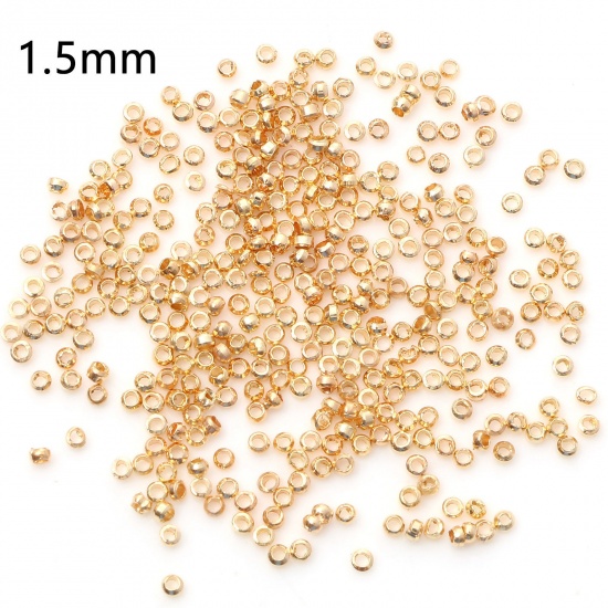 Picture of Brass Crimp Beads Cover Round KC Gold Plated 1.5mm Dia., Hole: Approx 0.6mm, 500 PCs                                                                                                                                                                          