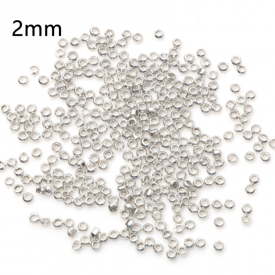 Picture of Brass Crimp Beads Cover Round Silver Tone 2mm Dia., Hole: Approx 1mm, 500 PCs                                                                                                                                                                                 