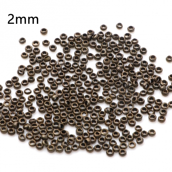 Picture of Brass Crimp Beads Cover Round Antique Bronze 2mm Dia., Hole: Approx 1mm, 500 PCs                                                                                                                                                                              