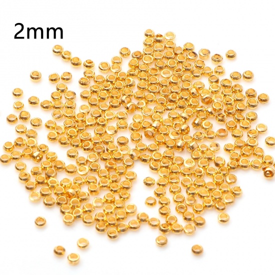 Picture of Brass Crimp Beads Cover Round Gold Plated 2mm Dia., Hole: Approx 1mm, 500 PCs                                                                                                                                                                                 