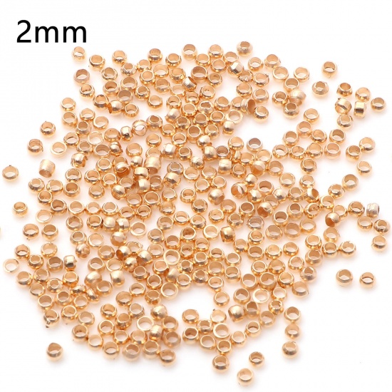 Picture of Brass Crimp Beads Cover Round KC Gold Plated 2mm Dia., Hole: Approx 1mm, 500 PCs                                                                                                                                                                              