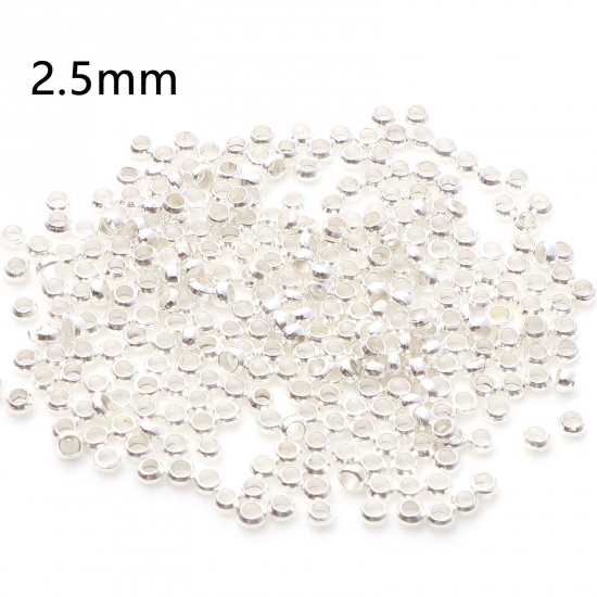 Picture of Brass Crimp Beads Cover Round Silver Plated 2.5mm Dia., Hole: Approx 1.2mm, 500 PCs                                                                                                                                                                           