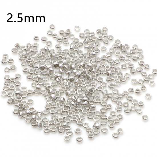 Picture of Brass Crimp Beads Cover Round Silver Tone 2.5mm Dia., Hole: Approx 1.2mm, 500 PCs                                                                                                                                                                             