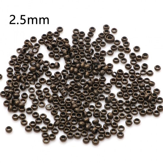 Picture of Brass Crimp Beads Cover Round Antique Bronze 2.5mm Dia., Hole: Approx 1.2mm, 500 PCs                                                                                                                                                                          
