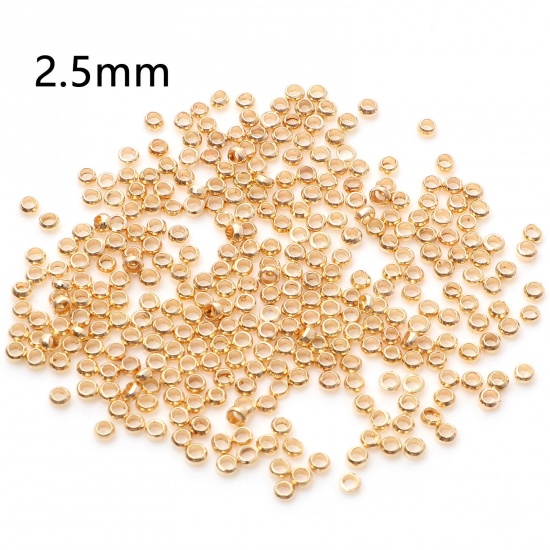 Picture of Brass Crimp Beads Cover Round KC Gold Plated 2.5mm Dia., Hole: Approx 1.2mm, 500 PCs                                                                                                                                                                          