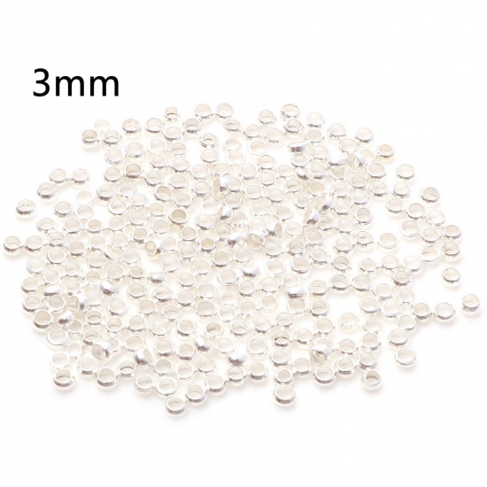 Picture of Brass Crimp Beads Cover Round Silver Plated 3mm Dia., Hole: Approx 1.6mm, 500 PCs                                                                                                                                                                             