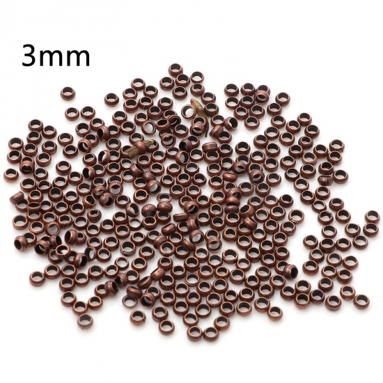 Picture of Brass Crimp Beads Cover Round Antique Copper 3mm Dia., Hole: Approx 1.6mm, 500 PCs                                                                                                                                                                            