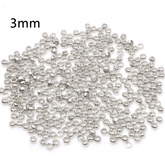 Picture of Brass Crimp Beads Cover Round Silver Tone 3mm Dia., Hole: Approx 1.6mm, 500 PCs                                                                                                                                                                               