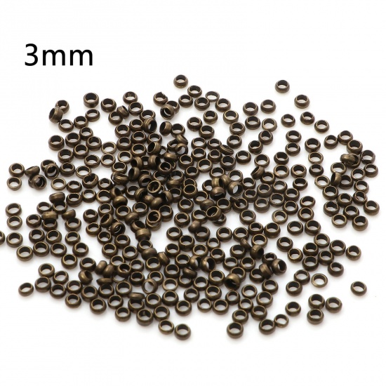Picture of Brass Crimp Beads Cover Round Antique Bronze 3mm Dia., Hole: Approx 1.6mm, 500 PCs                                                                                                                                                                            
