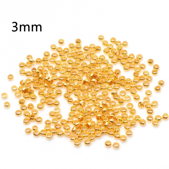 Picture of Brass Crimp Beads Cover Round Gold Plated 3mm Dia., Hole: Approx 1.6mm, 500 PCs                                                                                                                                                                               
