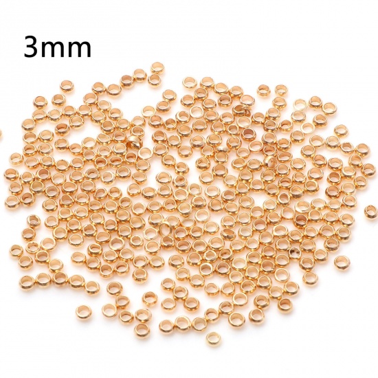 Picture of Brass Crimp Beads Cover Round KC Gold Plated 3mm Dia., Hole: Approx 1.6mm, 500 PCs                                                                                                                                                                            