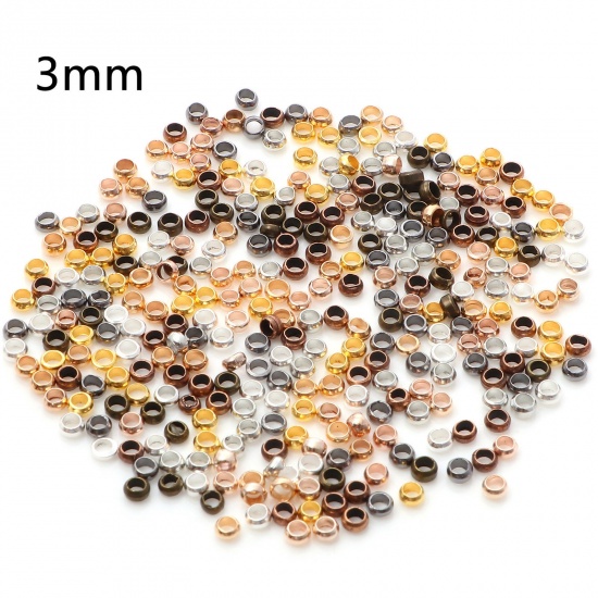 Picture of Brass Crimp Beads Cover Round At Random Mixed 3mm Dia., Hole: Approx 1.6mm, 500 PCs                                                                                                                                                                           