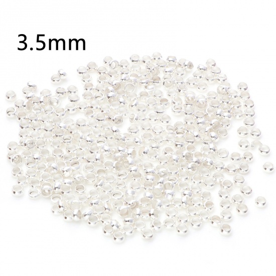 Picture of Brass Crimp Beads Cover Round Silver Plated 3.5mm Dia., Hole: Approx 2.2mm, 500 PCs                                                                                                                                                                           
