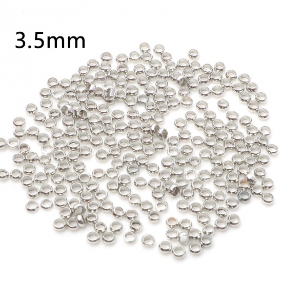 Picture of Brass Crimp Beads Cover Round Silver Tone 3.5mm Dia., Hole: Approx 2.2mm, 500 PCs                                                                                                                                                                             