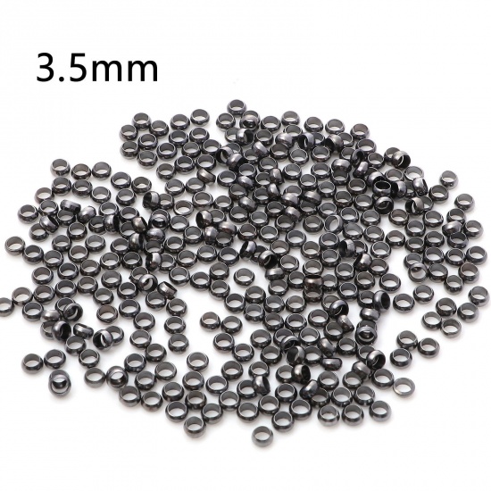 Picture of Brass Crimp Beads Cover Round Gunmetal 3.5mm Dia., Hole: Approx 2.2mm, 500 PCs                                                                                                                                                                                