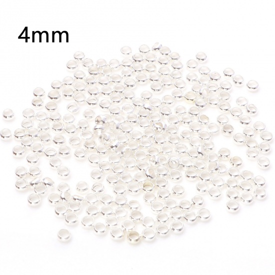 Picture of Brass Crimp Beads Cover Round Silver Plated 4mm Dia., Hole: Approx 2.5mm, 500 PCs                                                                                                                                                                             