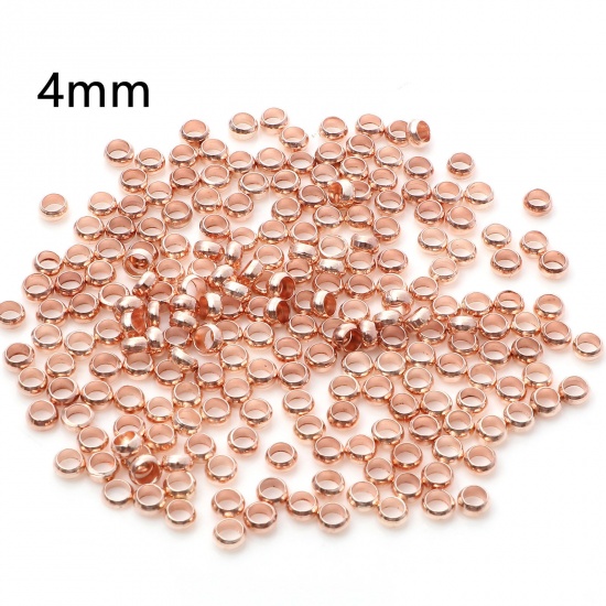 Picture of Brass Crimp Beads Cover Round Rose Gold 4mm Dia., Hole: Approx 2.5mm, 500 PCs                                                                                                                                                                                 