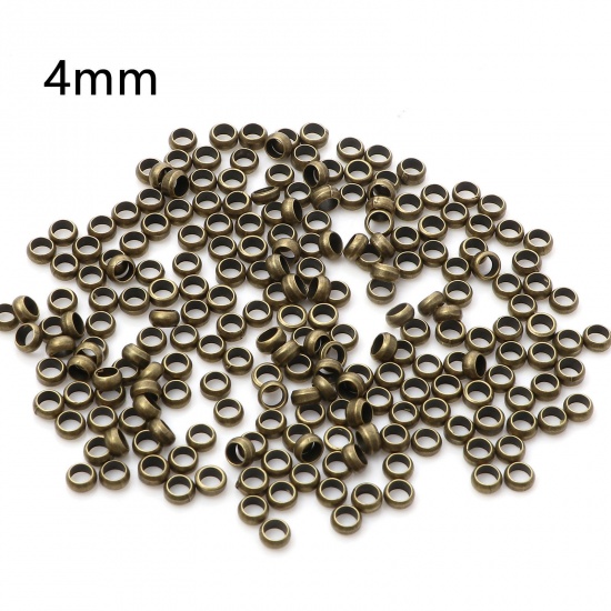Picture of Brass Crimp Beads Cover Round Antique Bronze 4mm Dia., Hole: Approx 2.5mm, 500 PCs                                                                                                                                                                            