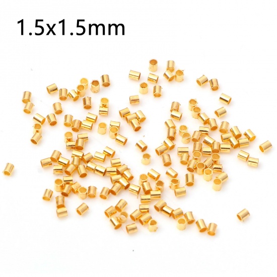 Picture of Brass Crimp Beads Cover Tube Gold Plated 1.5mm x 1.5mm, Hole: Approx 1mm, 500 PCs                                                                                                                                                                             