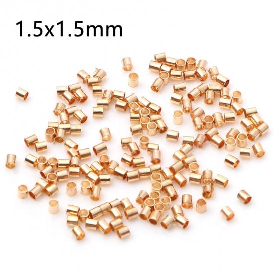 Picture of Brass Crimp Beads Cover Tube KC Gold Plated 1.5mm x 1.5mm, Hole: Approx 1mm, 500 PCs                                                                                                                                                                          