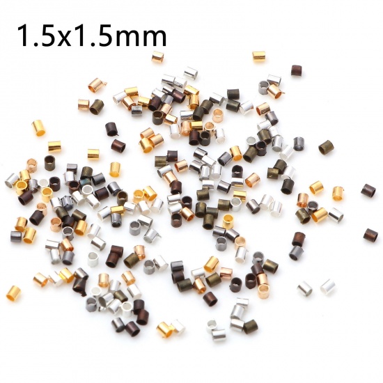 Picture of Brass Crimp Beads Cover Tube At Random Mixed 1.5mm x 1.5mm, Hole: Approx 1mm, 500 PCs                                                                                                                                                                         