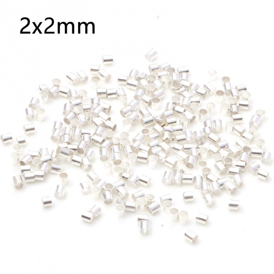 Picture of Brass Crimp Beads Cover Tube Silver Plated 2mm x 2mm, Hole: Approx 1.5mm, 500 PCs                                                                                                                                                                             