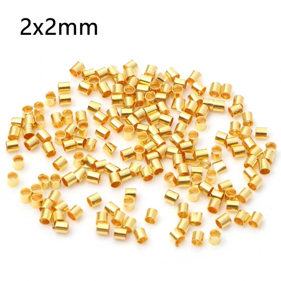 Picture of Brass Crimp Beads Cover Tube Gold Plated 2mm x 2mm, Hole: Approx 1.5mm, 500 PCs                                                                                                                                                                               