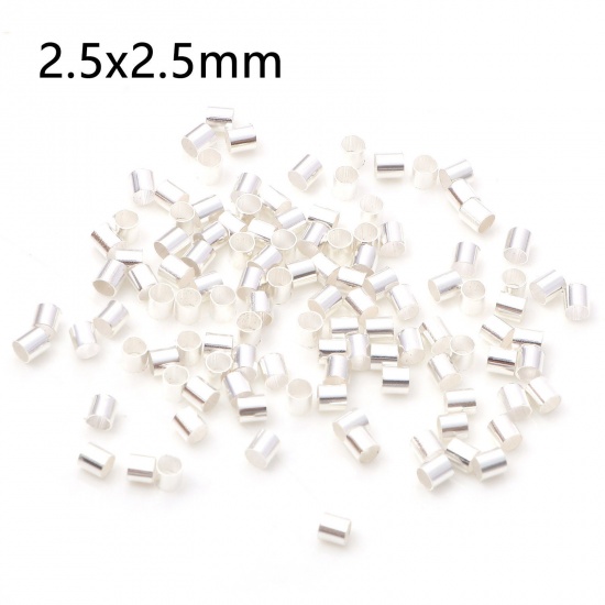 Picture of Brass Crimp Beads Cover Tube Silver Plated 2.5mm x 2.5mm, Hole: Approx 2mm, 500 PCs                                                                                                                                                                           