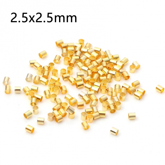 Picture of Brass Crimp Beads Cover Tube Gold Plated 2.5mm x 2.5mm, Hole: Approx 2mm, 500 PCs                                                                                                                                                                             