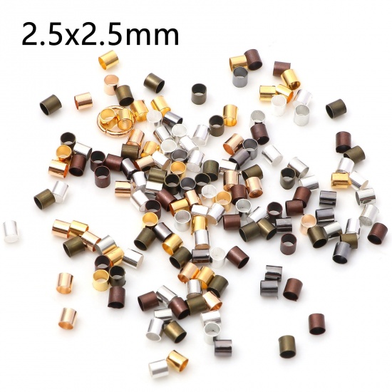 Picture of Brass Crimp Beads Cover Tube At Random Mixed 2.5mm x 2.5mm, Hole: Approx 2mm, 500 PCs                                                                                                                                                                         