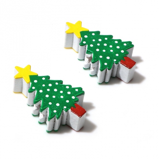 Immagine di Legno Separatori Perline Albero di Natale Verde 3cm x 1.8cm, Foro: Circa 2.5mm, 10 Pz