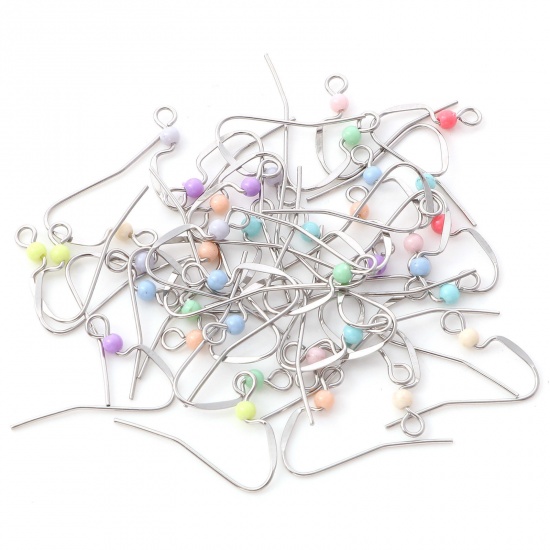 Picture of Stainless Steel Ear Wire Hooks Earring At Random Color With Loop 22mm x 17mm, Post/ Wire Size: 0.7mm, 50 PCs