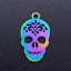 Immagine di Acciaio Inossidabile Halloween Charms Cranio Multicolore Intagliato Filigrana 18mm x 10.5mm, 3 Pz