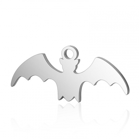 Stainless Steel Halloween Blank Stamping Tags Charms Halloween Bat Animal Silver Tone Double-sided Polishing 18mm x 8mm, 5 PCs